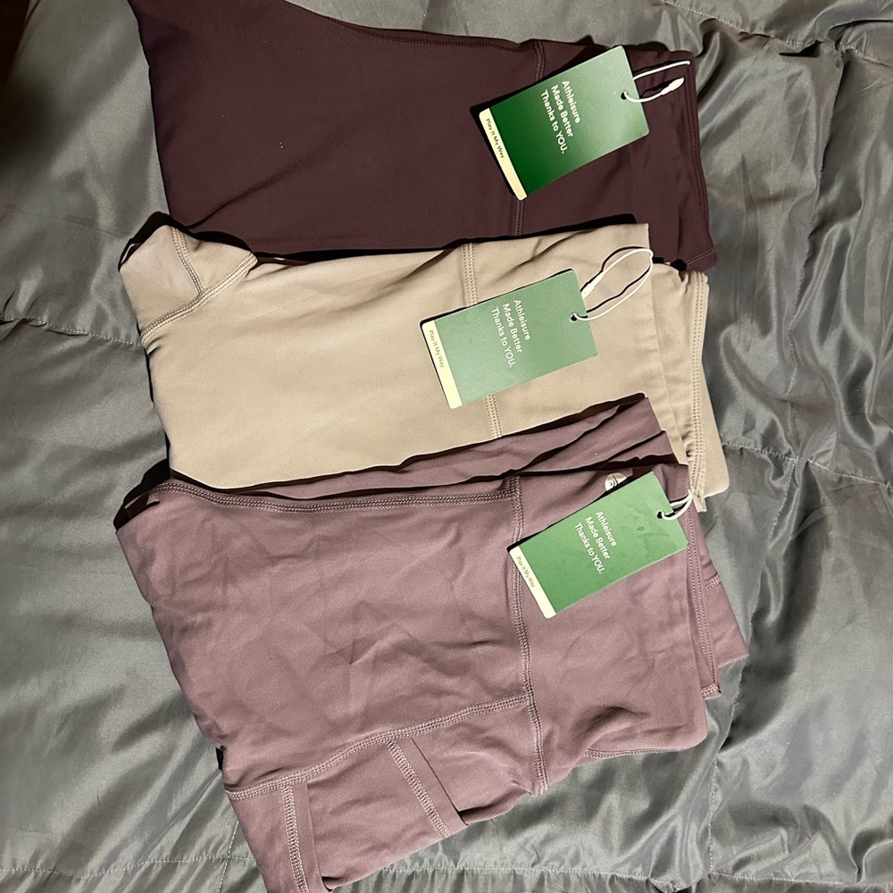 Set of Three Leggings in Brown, Tan, and Purple